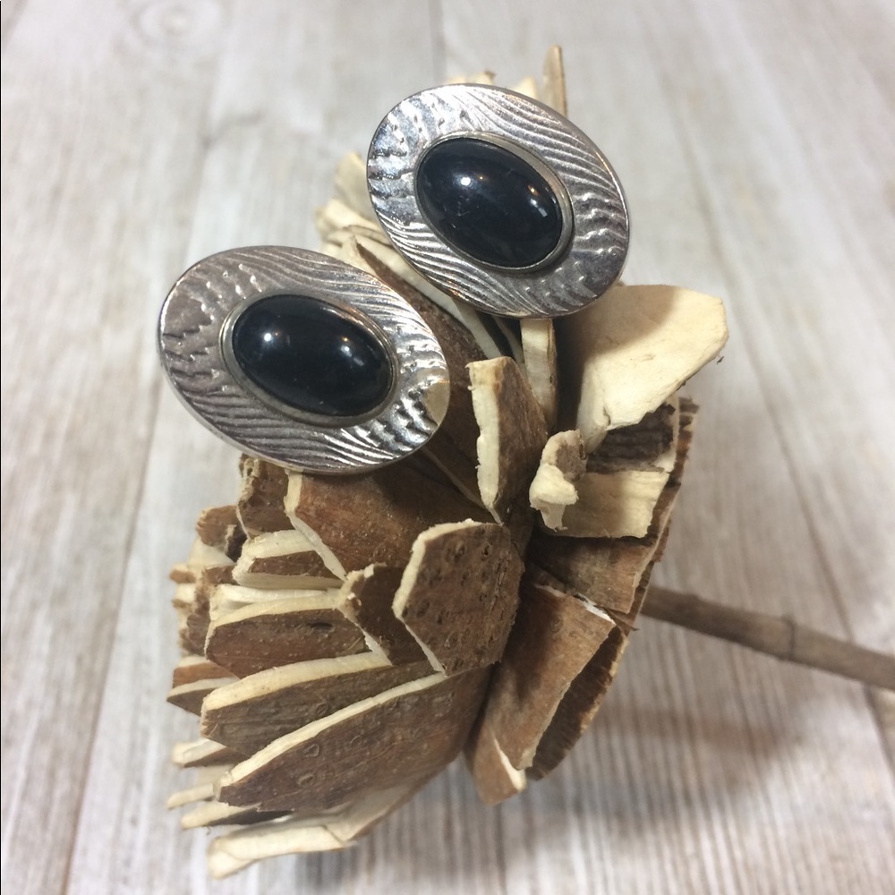 Vintage Anson Silver Wood Grain Black Cufflinks